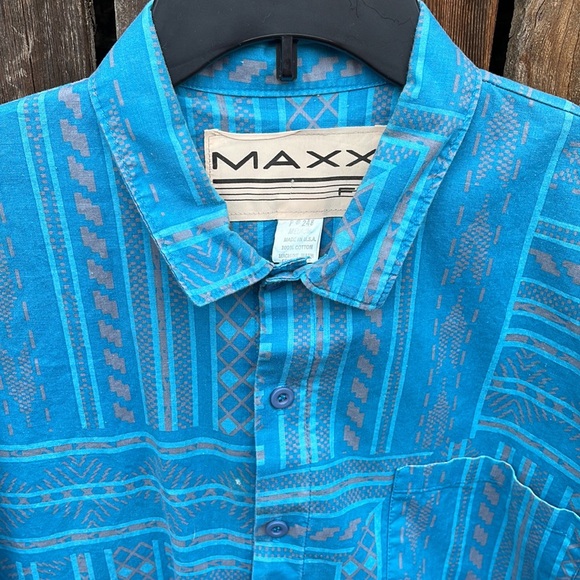 Maxx Fm Shirt Men's Medium Southwest USA Vintage 90s Cotton Teal Blue Gray - Picture 3 of 6